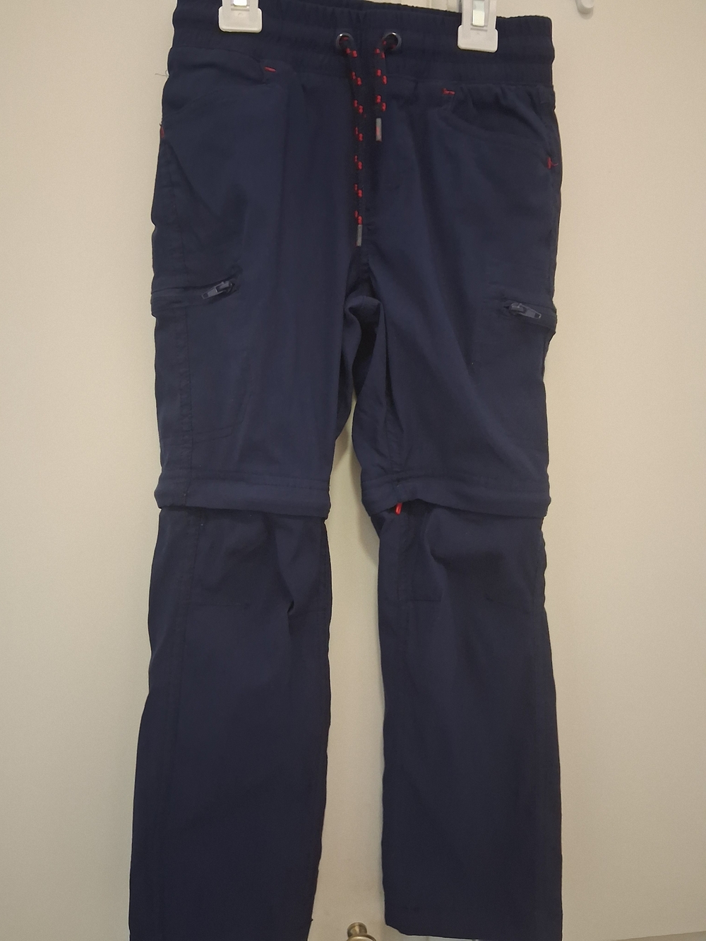 Eddie Bauer Navy Convertible Cargo Pants with Red Accent Drawcord